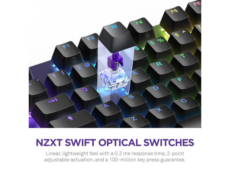 NZXT Function 2 Optical Gaming Keyboard, Linear optical switches, 8,000 Hz