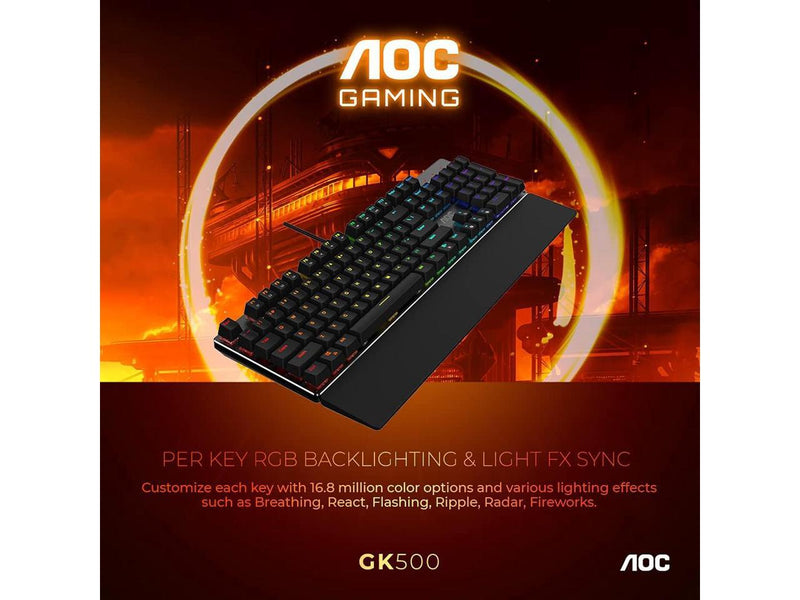 AOC Gaming Full RGB Mechanical Keyboard, 104-Key Outemu Blue Switches, Full