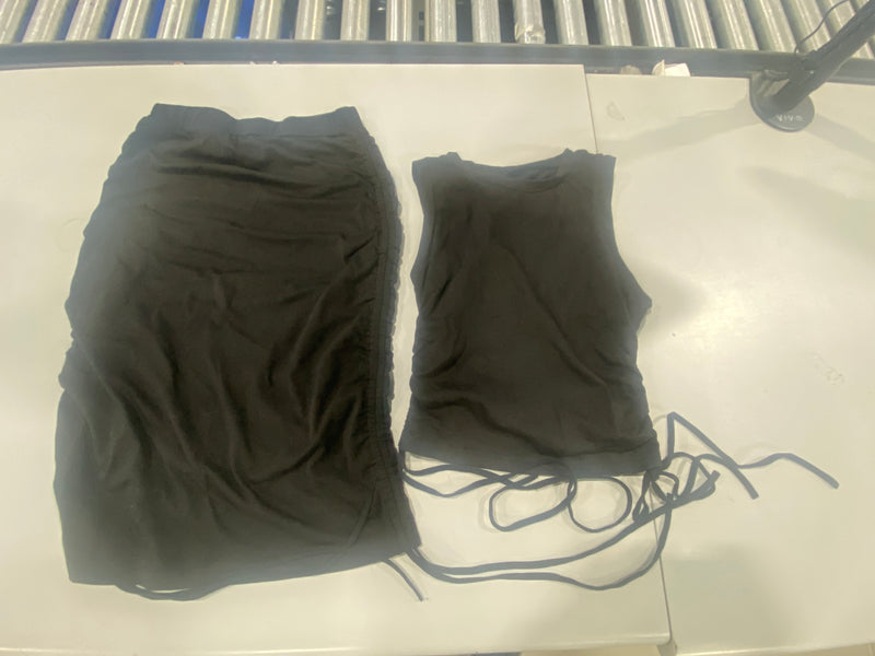 MILUMIA WOMEN DRAWSTRING SIDE CROP TANK TOP,BODYCON MINI SKIRT SET - S - BLACK - Like New