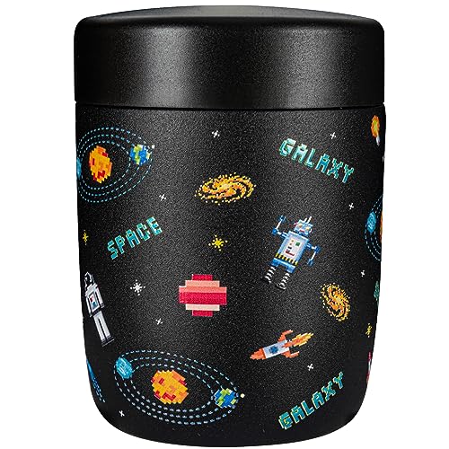 CHARCY 9OZ STAINLESS VACUUM FOOD JAR SOUP THERMO - GRAY ASTRONAUT - BLACK PIXELS - Like New