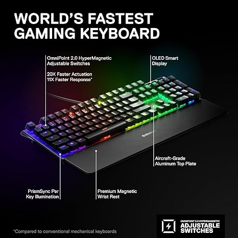 SteelSeries Apex Pro HyperMagnetic Adjustable Gaming Keyboard 64626 - Black Like New