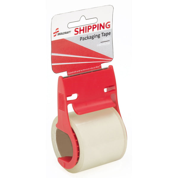 SKILCRAFT NSN6758745 1.5 IN. SHIPPING PACKAGING TAPE WITH DISPENSER CLEAR - RED - Like New