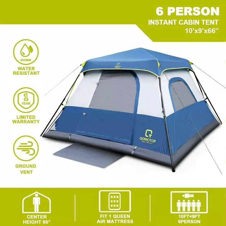 QOMOTOP 6 PERSON 60 SECONDS SET UP CAMPING TENT WATERPROOF POP UP TENT - BLUE - Like New