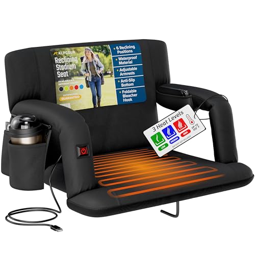 ALPCOUR HEATED RECLINING STADIUM SEAT BLEACHERS WIDE CHAIR BACK SUPPORT - BLACK - Like New