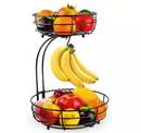 ANQTOVP 64 OZ. 2-TIER IRON COUNTERTO VEGETABLES BASKET BOWL STORAGE - BLACK - Like New