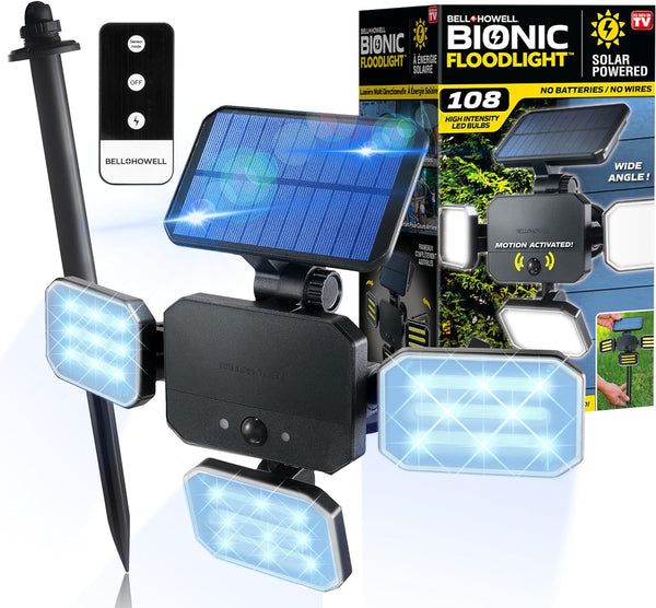 Bell+Howell Bionic Flood Light ASON TV, Solar Lights Outdoor Waterproof - Black - Like New