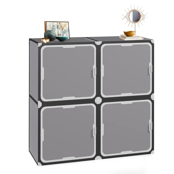 NEUTYPE CUBE STORAGE ORGANIZER WITH DOORS 4-CUBE STORAGE SHELVES - DARK GRAY - Like New
