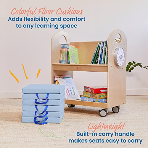 ECR4KIDS SOFTZONE FLOOR CUSHIONS SQUARE FLEXIBLE SEATING 6-PIECE POWDER BLUE - Like New