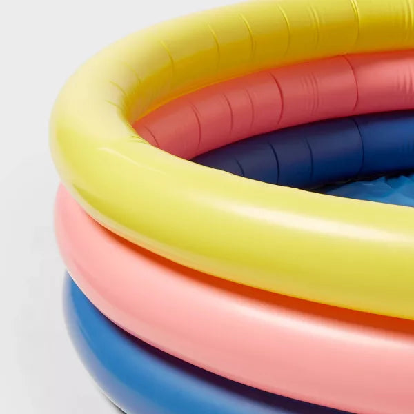 SUN SQUAD 10.63''X4.13''X 15' 3 RING 105GAL ROUND KIDDIE POOL - YELLOW/PINK/NAVY - Like New