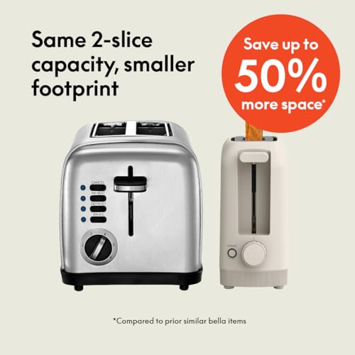 BELLA 2 SLICE SLIM TOASTER, 6 SETTING SHADE CONTROL, T30184, OATMILK - Like New