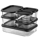 EATEX 6 Pack Glass Meal Prep Containers with Grooved Base, 6 Stackable - Black - Like New