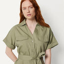 AMAZON ESSENTIALS WOMEN RELAXED-FIT SHORT SLEEVE BUTTON-DOWN DRESS - M - Khaki - Like New