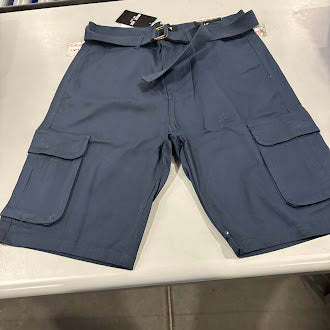 BLUE ICE MEN'S SLIM FIT STRETCH BELTED CARGO SHORTS - SIZE: MEN 32 - NAVY - Brand New