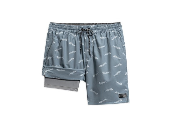 HURLEY DITSY BONE SWIM SHORTS - SIZE: MEN L - GRAY/BLUE - Brand New