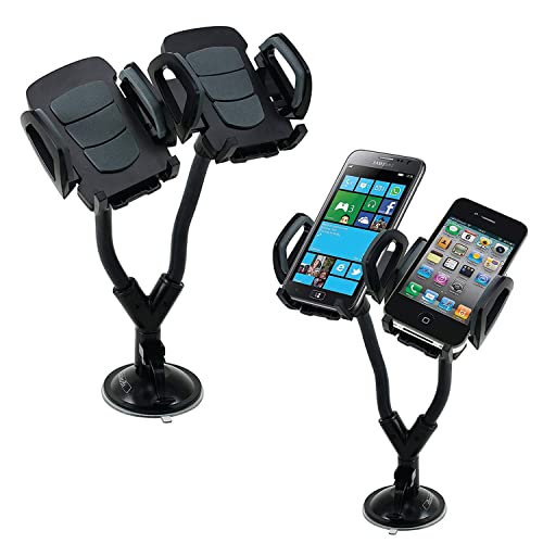 IBASICS HEAVY DUTY DUAL CAR MOUNT FLEXIBLE LONG GOOSENECK 2 PHONES - BLACK - Like New