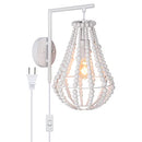 Plug in Wall Sconce, Coastal White Wood Beaded Wall Lights - Brand New