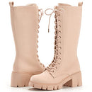 TINSTREE Women's Knee-High Boots Ladies Juniors Suede Heel Size: 8 - Beige/Tan - Like New
