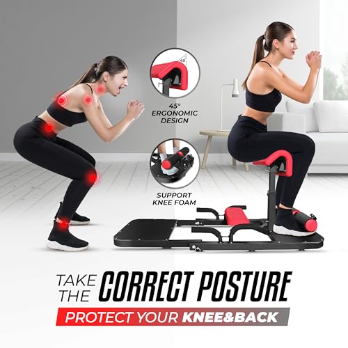 YES4ALL HIP THRUST MACHINE INCLUDING RESISTANCE BANDS GLUTE MACHINE - BLACK/RED - Like New