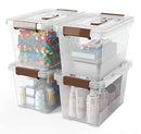 WYT Clear Plastic Storage Latch Box/Bins 3-Pack Organizer Brown Latching - Brand New