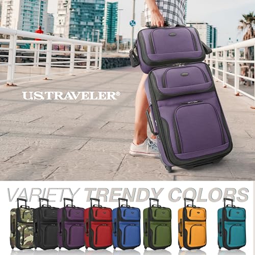 U.S. TRAVELER RIO RUGGED FABRIC EXPANDABLE CARRY-ON LUGGAGE, SET - PURPLE - Like New