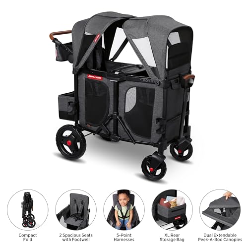 RADIO FLYER VOYA XT STROLLER WAGON, 2 SEATER WAGON STROLLER FOR KIDS - GRAY - Like New
