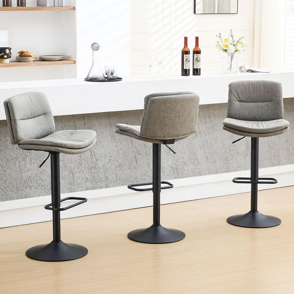 FIRAVOE SET OF 3 DOUBLE-LAYER UPHOLSTERED SWIVEL BAR STOOLS - GRAY - Like New