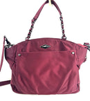TRAVELON SATEEN NYLON MEDIUM CROSSBODY BAG WITH CHAIN HANDLES AND STRAP - MAROON - Like New