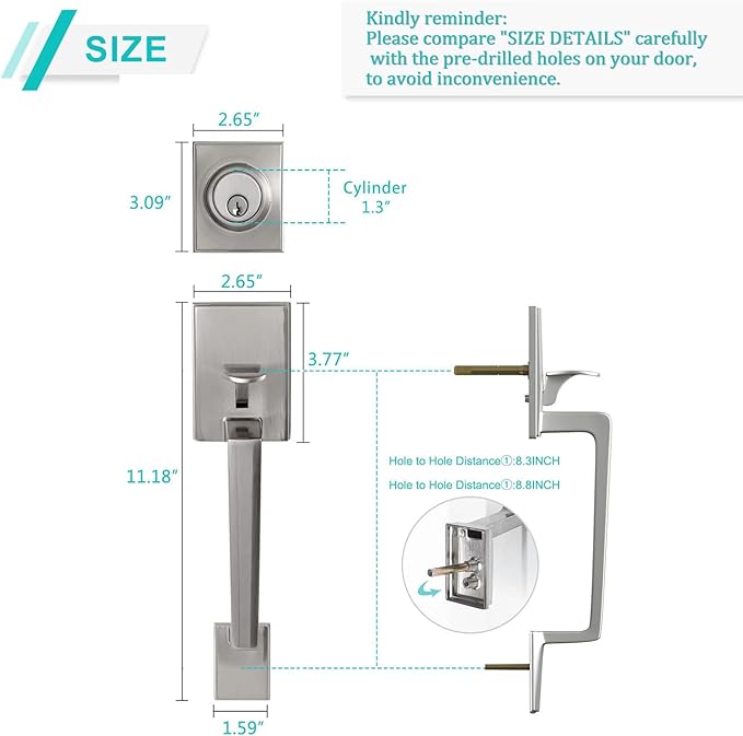 GUA OYH Door Handle Sets Double Front Door Handle Set Modern A156 - Satin Nickel Like New