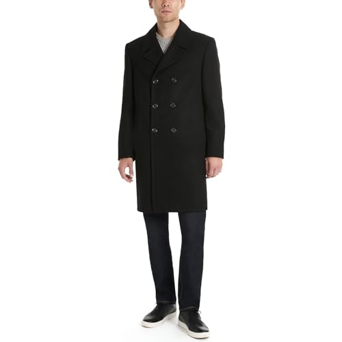 BEN SHERMAN MEN'S BRENTON DOUBLE BREASTED WOOL OVERCOAT - SIZE: MEN S - BLACK - Brand New