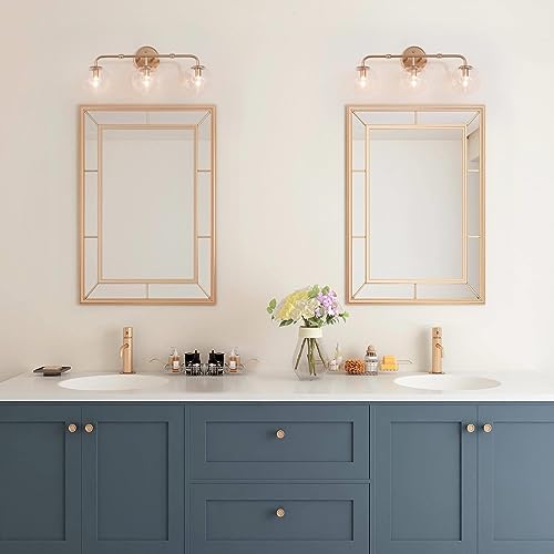 DURENT LIGHTING GOLD BATHROOM LIGHT FIXTURE, 3 LIGHT VANITY LIGHTS - GOLD - Like New