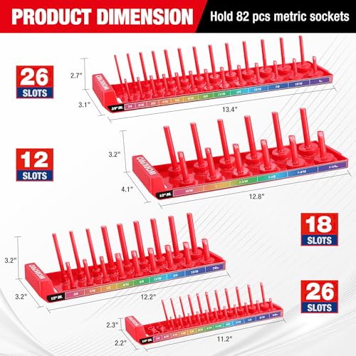 WORKPRO SOCKET ORGANIZER SET 4PC IMPACT SOCKET HOLDER 1/4" 3/8" 1/2" DRIVE - RED - Like New