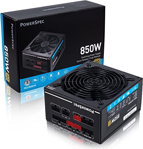 PowerSpec 850 Watt Fully Modular Power Supply PSX-850GFM - BLACK - Like New