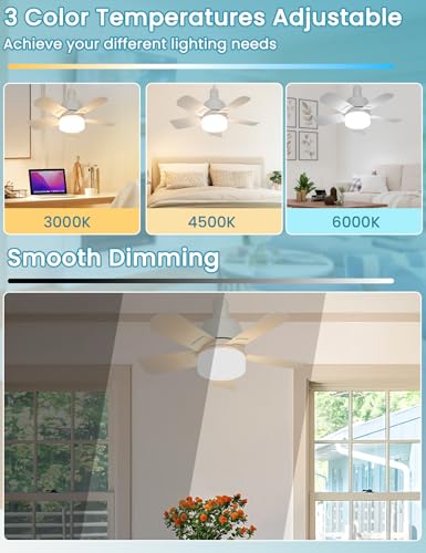 MATULSA SOCKET FAN LIGHT REMOTE SMALL CEILING FAN LIGHTS 1000LM Dimmable - WHITE - Like New