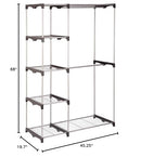 HONEY-CAN-DO WRD-02124 DOUBLE ROD FREESTANDING CLOSET 45L X 19W X 68H - CHROME - Like New