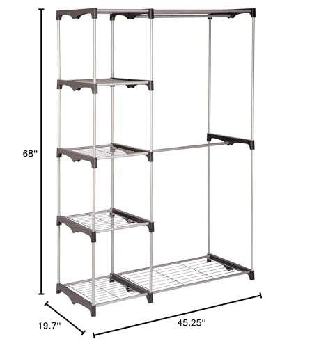 HONEY-CAN-DO WRD-02124 DOUBLE ROD FREESTANDING CLOSET 45L X 19W X 68H - CHROME - Like New