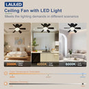 Laliled Ceiling Fan Light Small Ceiling Fan 6 Speeds 3 Modes SD24475 - Black - Like New