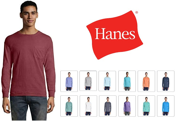 GDH250 Hanes Comfort Wash Long Sleeve T-Shirt With Pocket New