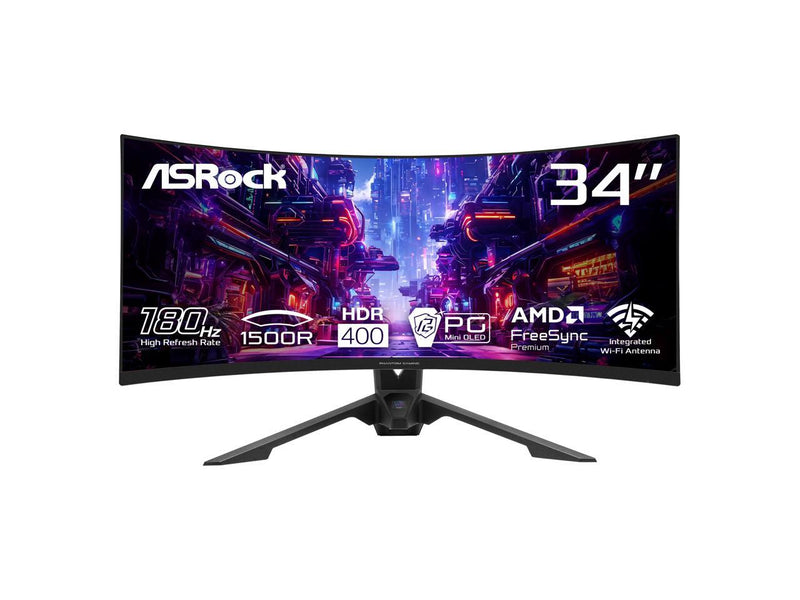 ASRock Phantom Gaming 34" 180 Hz VA WQHD Gaming Monitor FreeSync Premium (AMD