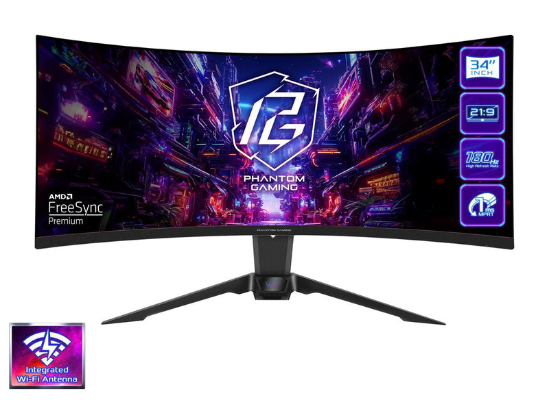ASRock Phantom Gaming 34" 180 Hz VA WQHD Gaming Monitor FreeSync Premium (AMD