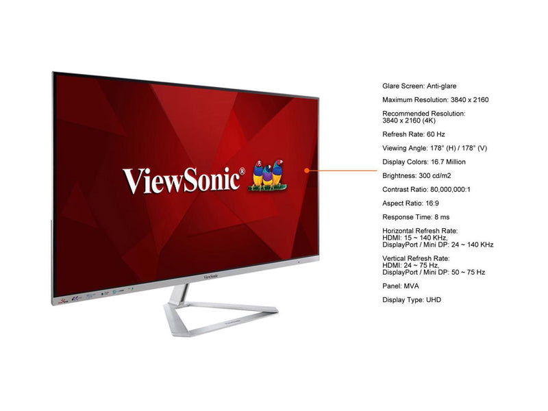 ViewSonic 31.5" (Viewable) 60 Hz VA UHD Monitor 8 ms 3840 x 2160 (4K) Flat Panel