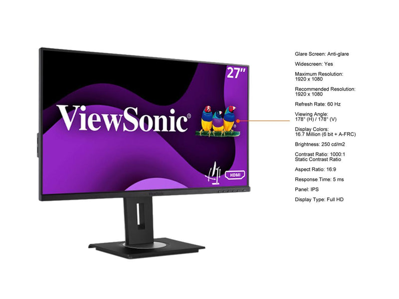 ViewSonic VG2748A 27 Inch IPS 1080p Ergonomic Monitor with Ultra-Thin Bezels,