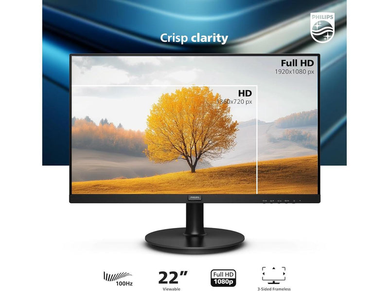 PHILIPS 22" (21.5" Viewable) 100 Hz VA FHD Monitor 4 ms (GtG) 1920 x 1080 Flat