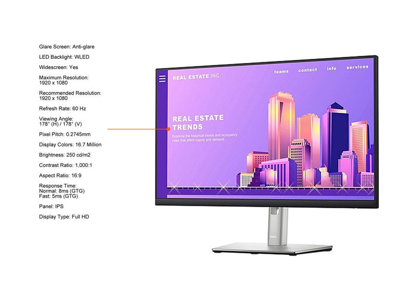 Dell P2422H 24" (23.8" Viewable) 1920 x 1080 Full HD IPS, VGA DisplayPort HDMI