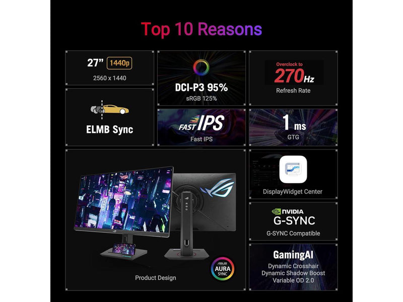 ASUS 27" 270 Hz Fast IPS QHD Gaming Monitor FreeSync Premium & G-Sync Compatible