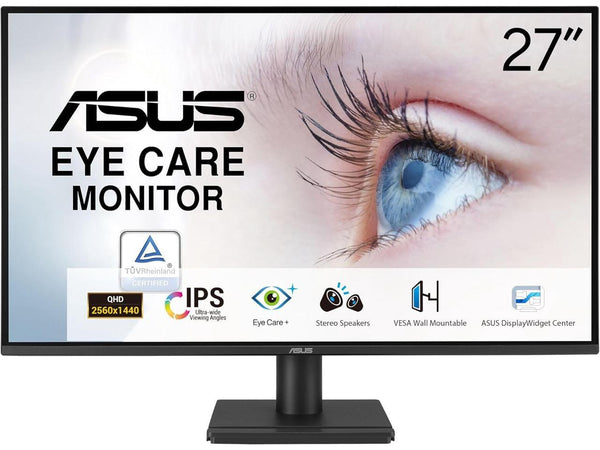 ASUS 27” 1440P Eye Care Monitor (VA27AQ) - IPS, QHD (2560 x 1440), 99% sRGB,
