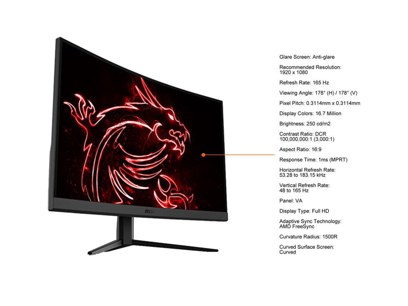 MSI Optix G27C4W 27" FHD 1920 x 1080 165 Hz HDMI, DisplayPort AMD FreeSync