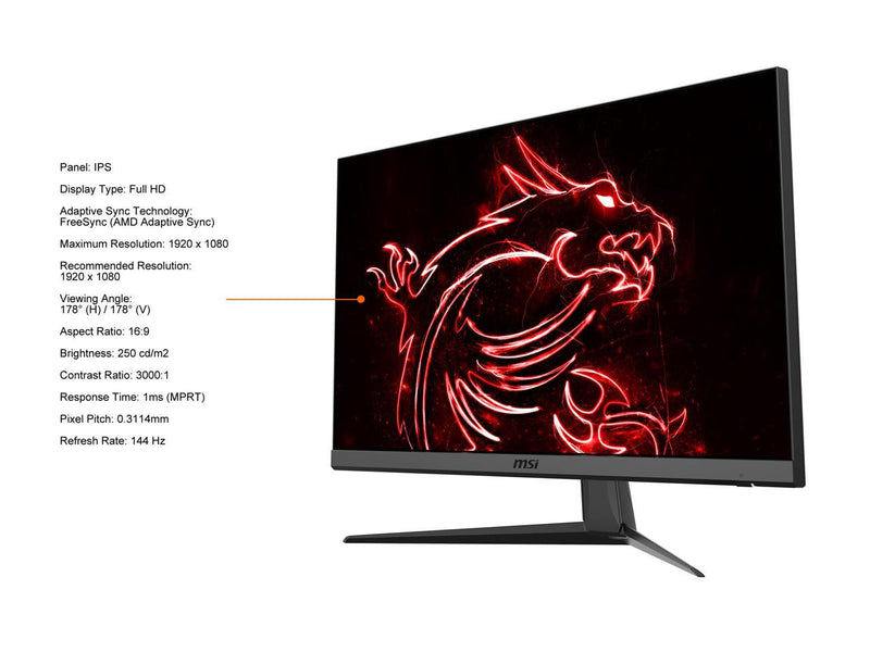 MSI 27 FHD (1920 x 1080) Non-Glare with Super Narrow Bezel 144Hz 1ms