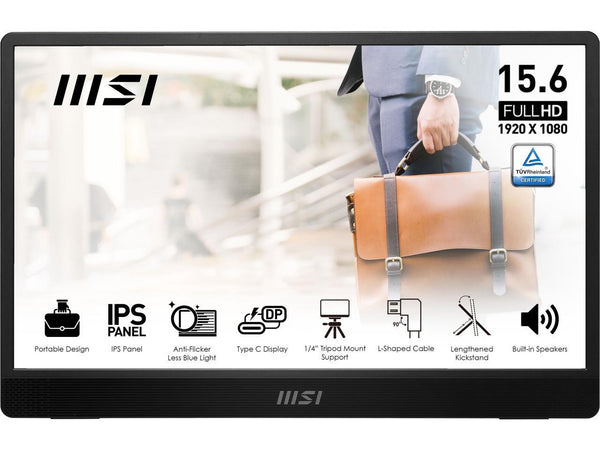 MSI Pro MP161 E2 Portable Monitor, 15.6" FHD IPS 1080p, USB Type-C, Mini-HDMI,