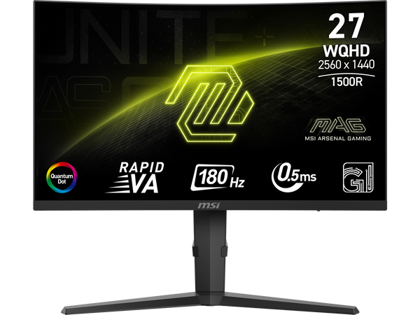 MSI 27" 180 Hz Rapid VA QHD Gaming Monitor Adaptive Sync 2560 x 1440 (2K) 97%