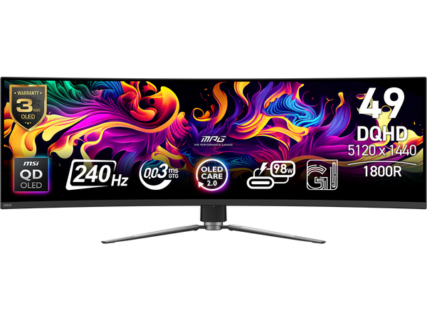 MSI 49" 240 Hz QD-OLED DQHD Gaming Monitor Adaptive Sync 5120 x 1440 MPG 491CQPX